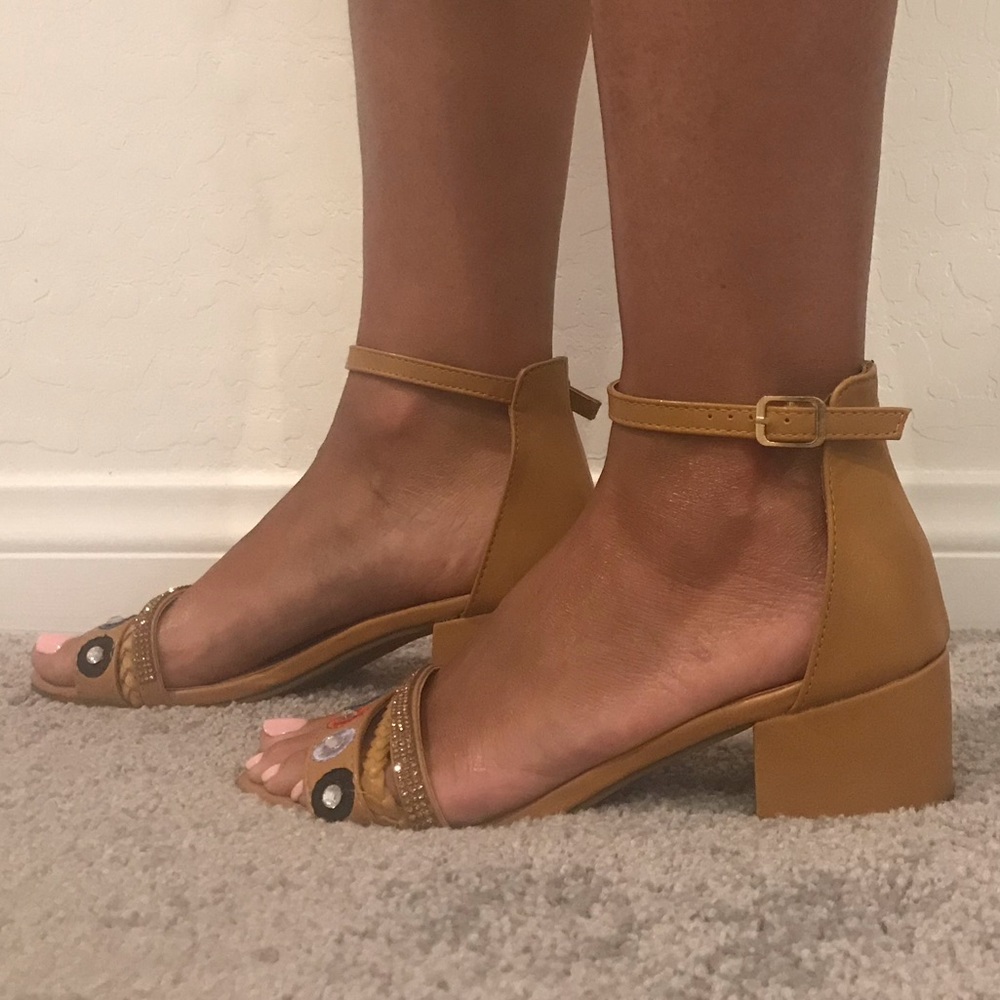 Sparkle Darling Tan Block Kitten Heel Sandal - Picture 5 of 7
